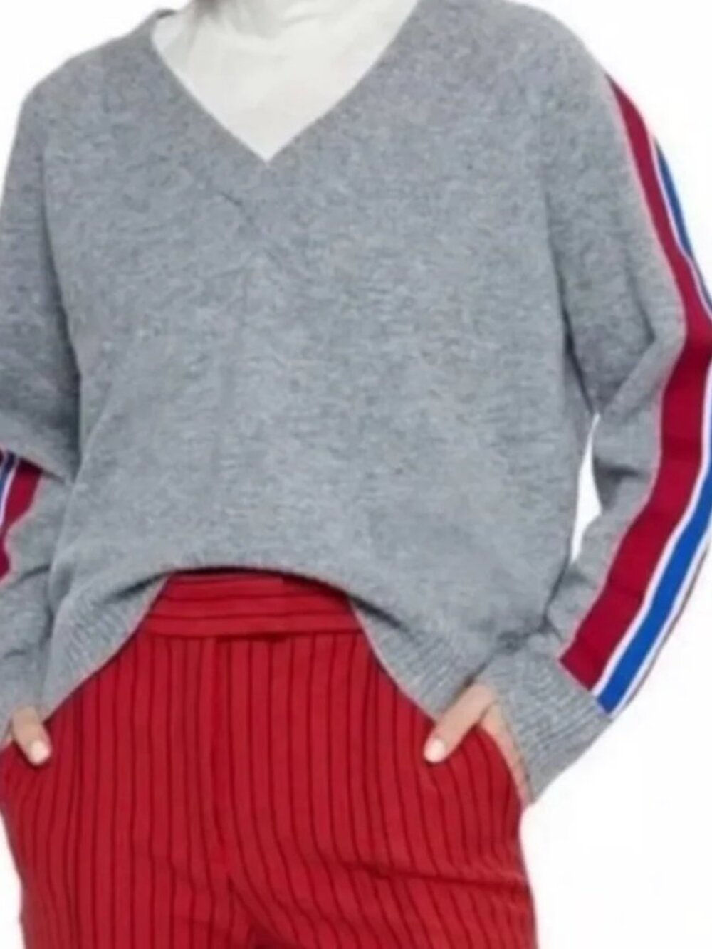 NEW NWT! SANDRO PARIS BRIANA GRIS OVERSIZED BOYFRIEND COLLEGIATE SWEATER WOOL 1